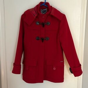 Saint James Pea Coat Jacket Toggle Red Knit Wool Size 10 SM